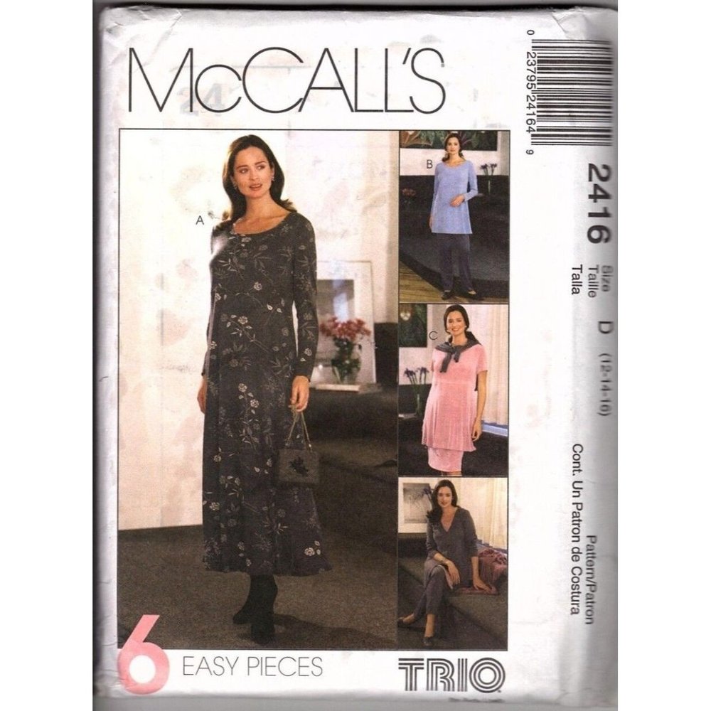 McCalls 2416 Misses 12 to 16 Maternity Dress, Top, Jacket, Pants Sewing Pattern